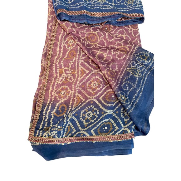 Women's Blue & Purple Indian Bandhani Style Sari / Saree - Picture 5 of 5